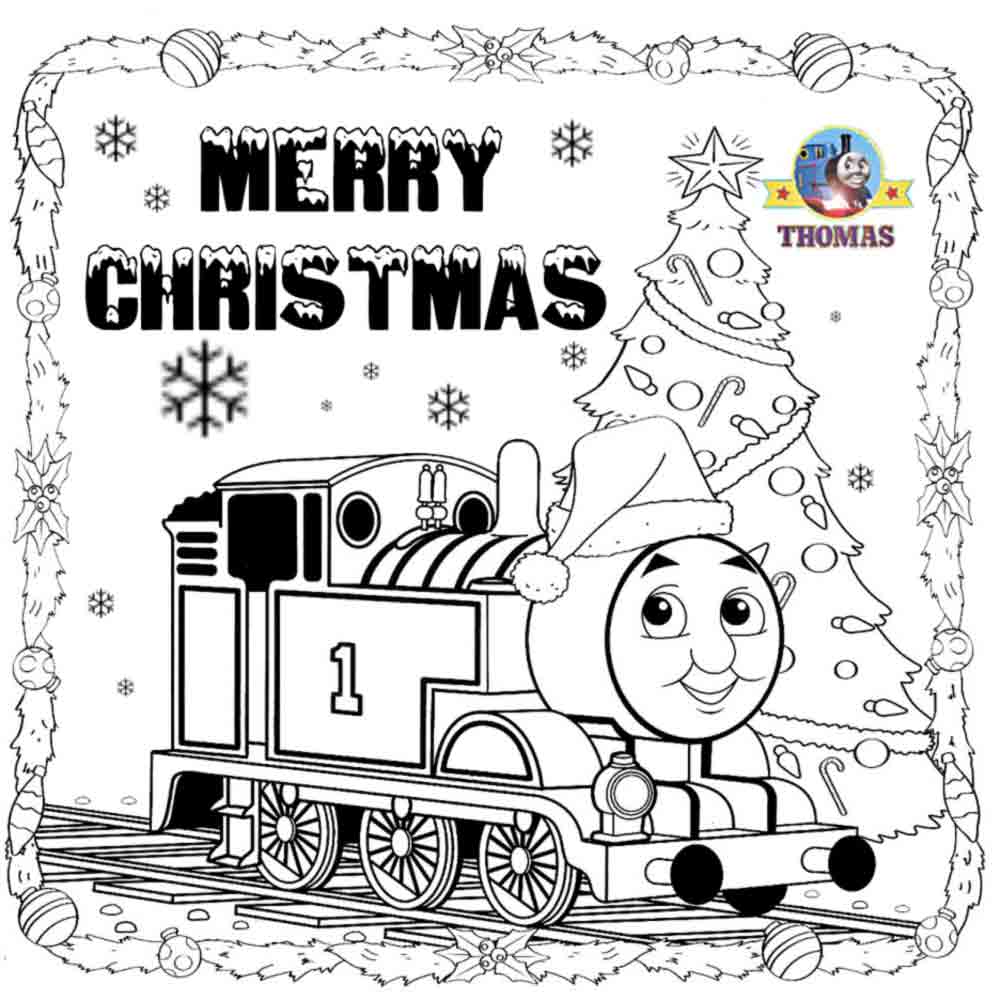 kids printable Thomas pictures Santa hat merry Christmas coloring pages online for kids to print out