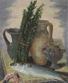 Gino Severini (1883-1966)   Pesci e vasi (Natura morta con rosmarino), c. 1936  Collezione privata