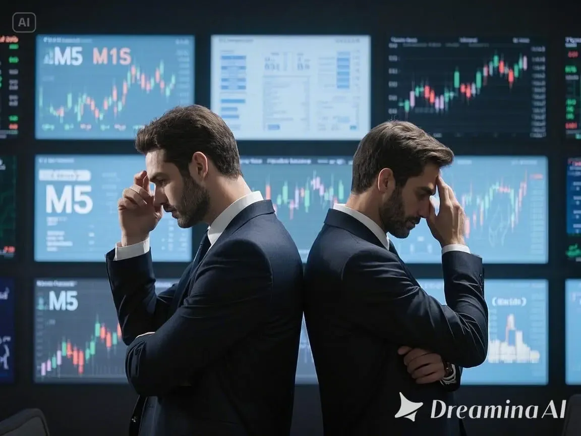 Aprenda como usar a Fibonacci semanal no gráfico W1 para melhorar sua tomada de decisão Trader confuso entre gráficos M5 e M15 com direções opostas, buscando clareza usando a Fibonacci no gráfico semanal.