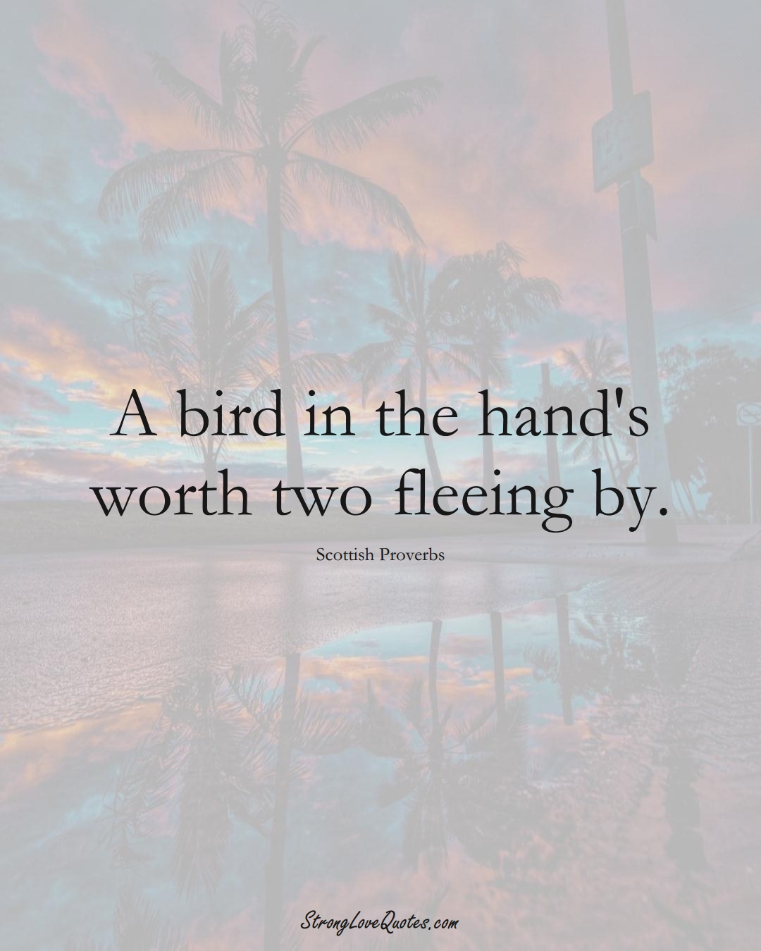 A bird in the hand's worth two fleeing by. (Scottish Sayings);  #EuropeanSayings