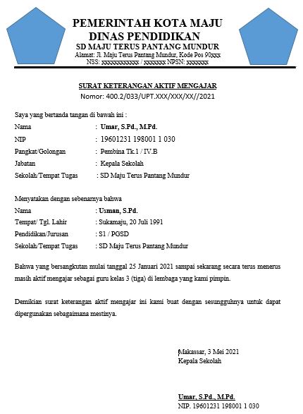 Contoh Surat AKtif Mengajar