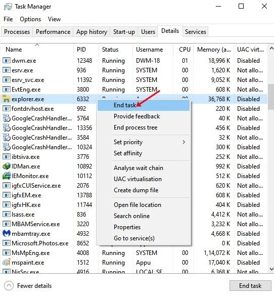 Restart Windows Explorer