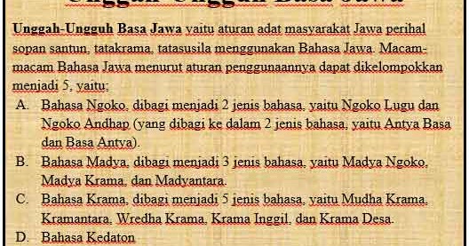 Unggah Ungguh Basa Jawa Bahasa Ngoko Bahasa Madya Dan Bahasa Krama Seni Budayaku