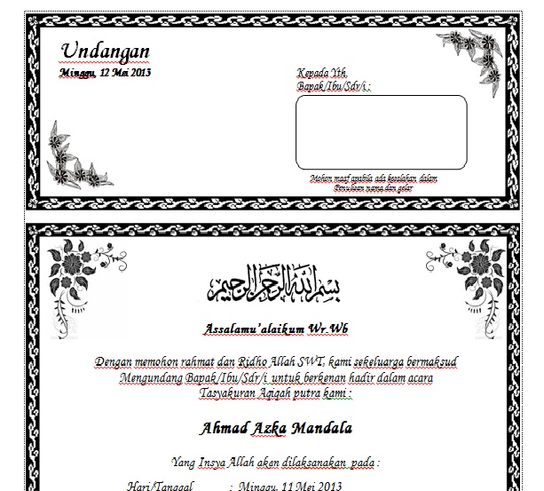 Download Contoh Undangan Aqiqah Dengan Ms. Word Terbaru 