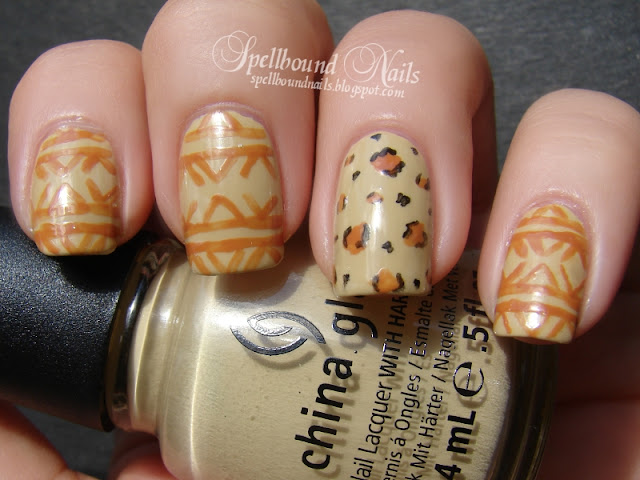 On Safari China Glaze collection khaki color nail polish nailart nails art tribal leopard print Spellbound swatch