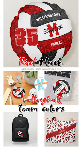 Volleyball red and black team colors gifts