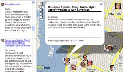 screen shot of celebrity restaurants map