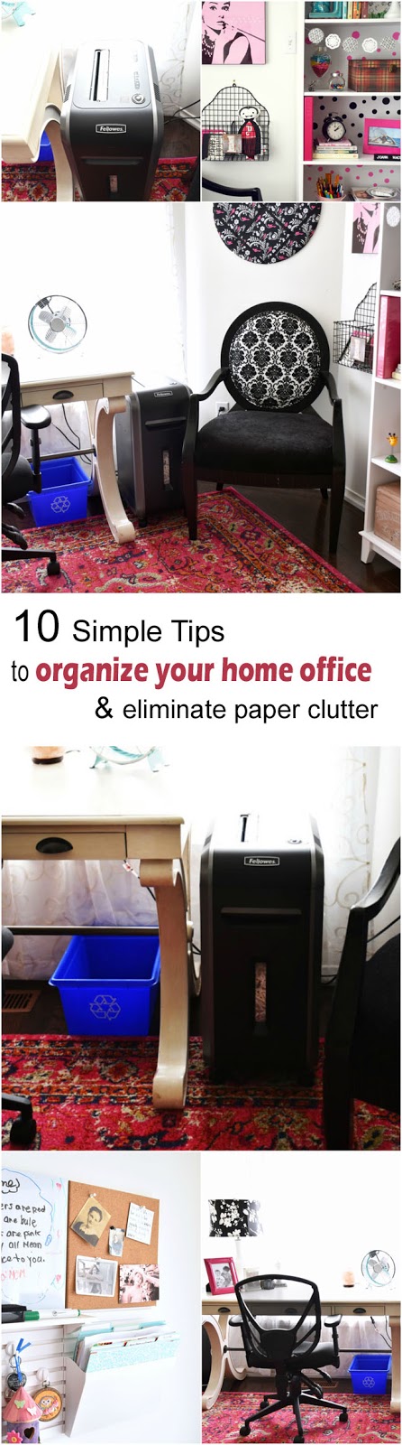 Paper piling up? Read these 10 simple tips to get your home office organized & eliminate paper clutter once and for all!