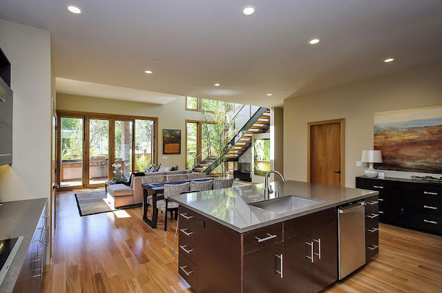 Small modern kitchen island in the Contemporary Style Home in Burlingame