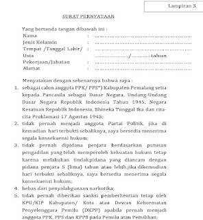 Download Surat Pernyataan untuk Pemenuhan Persyaratan Calon Anggota PPK dan PPS Pemilu Tahun 2024