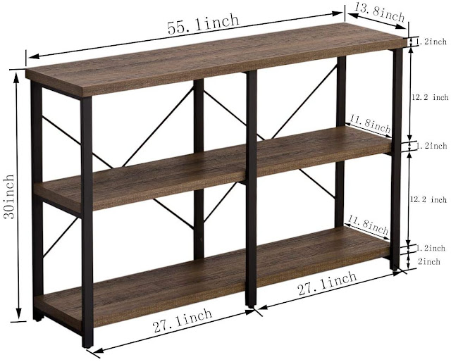 Rustic Console Table with Storage Open Bookshelf Home Furniture