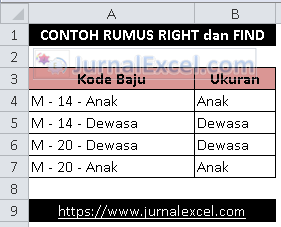 Rumus RIGHT di Excel - JurnalExcel.com