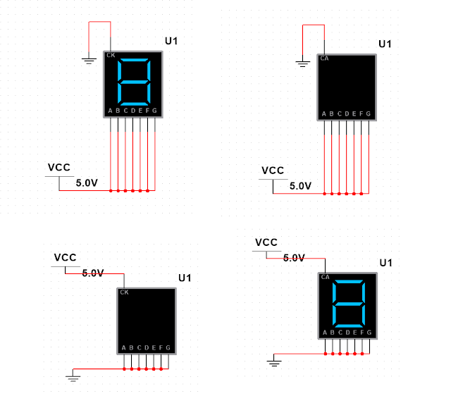 Seven segments display of the type K or A the diferencce