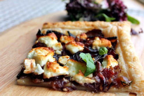 Caramelised Red Onion, Feta and Bacon Tart