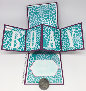 Linda Vich Creates: Irresistible Cupcake. A multi-step-stamped Sweet Cupcake graces the card front of this Pop Up Panel card while the inside flaunts a resist background brought to life by sponging with Bermuda Bay