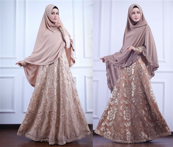 Trend busana muslim syar'i kombinasi brokat terbaru untuk lebaran 2017/2018