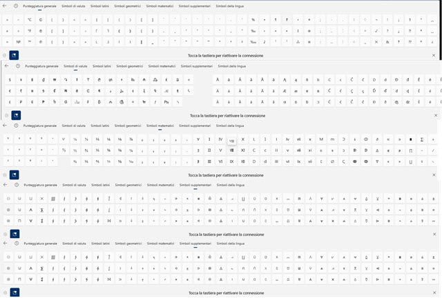 simboli con tastiera virtuale