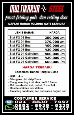 Gambar CV.Multikaryasteel Specialist produk pintu geser lipat samping jenis folding Gate dan pintu harmonika akordion di Jakarta Dengan daftar harga jual produk pintu folding gate pintu harmonika dan pintu besi plat model lipat atau dorong paling murah untuk wilayah kota jakarta, jakarta Pusat, jakarta barat, jakarta selatan, jakarta timur dan jakarta utara,