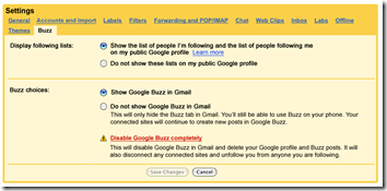 opzioni buzz in gmail