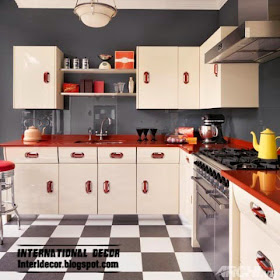 L-shaped kitchen designs, red and white kitchen layouts
