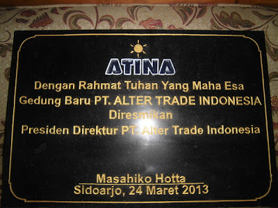 Prasasti Peresmian gedung  PT Alter Trade Indonesia