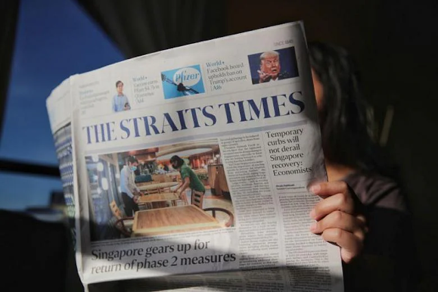 The Straits Times là nhật báo truyền thống và lâu đời tại Singapore. Ảnh: The Straits Times