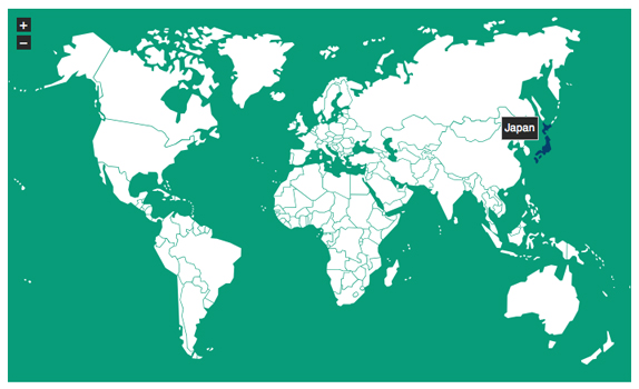 Macな小心者のタウンロード Jquery プラグインjquery Vector Map Jsを使って 拡大可能な世界地図を作ってみた