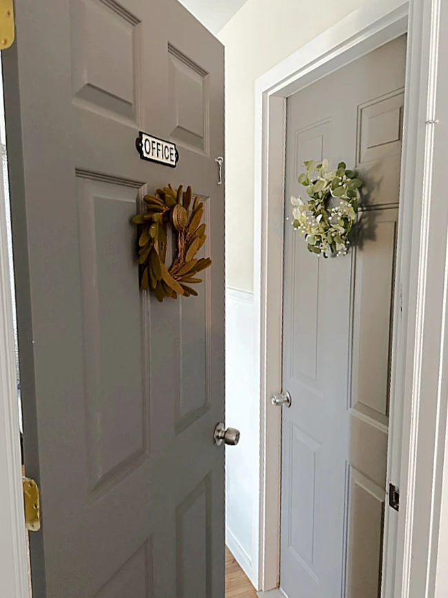 office and garage door with wreaths