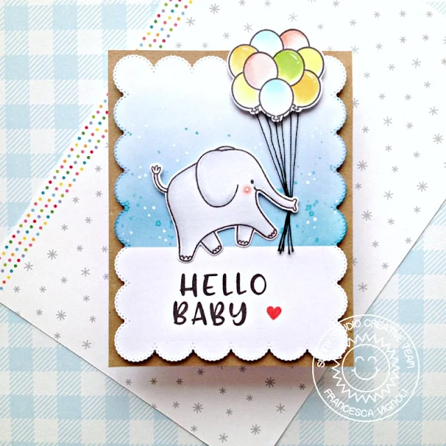 Sunny Studio Stamps: Savanna Safari Floating By Phoebe Alphabet Frilly Frame Dies Baby Card by Franci Vignoli 