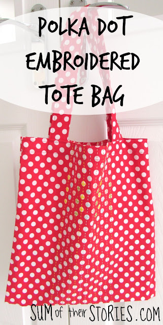 Polka dot embroidered tote bag tutorial
