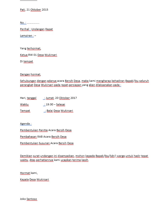 Contoh Surat Undangan Rapat Desa Format Docs