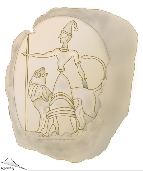 ミノア文明・クノッソス宮殿遺跡・粘土印影「ライオン＆調教師」 Minoan Lion and Tamer Clay Seal Impression, Knossos Palace／©legend ej