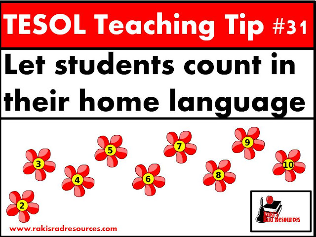 TESOL Teaching Tip #31 - Let students count in their home language. Basic math skills can be done in the home language without compromising English language learning for your esl and ell students. Read how this work on my blog - Raki's Rad Resources.