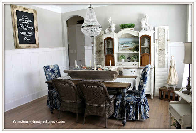 French Country Farmhouse Dining Room-Board and Batten Wainscoting-Prayer Chalk Board- From My Front Porch To Yours