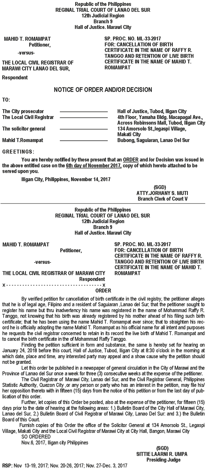 SP. PROC. NO. ML-33-2017