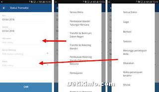 memfilter pencarian transaksi mandiri mobile