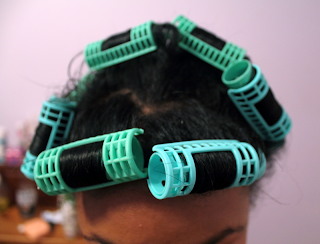 Black Woman's Hair in Rollers