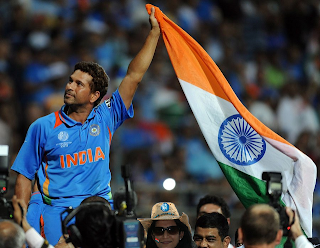 Sachin Tendulkar with flag