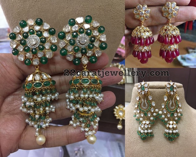 Pearls Ruby Emerald Drops Jhumkas