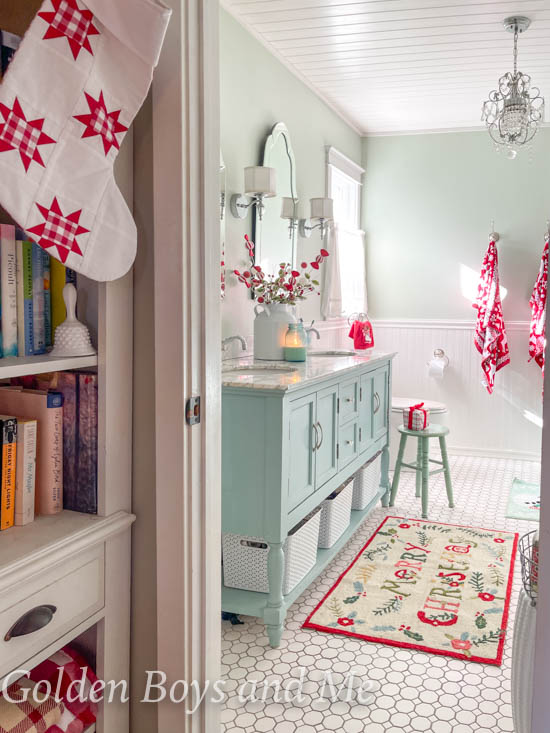 Bathroom with Christmas decor - www.goldenboysandme.com