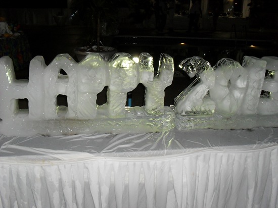 An ice sculpture wishing everyone a Happy 2013