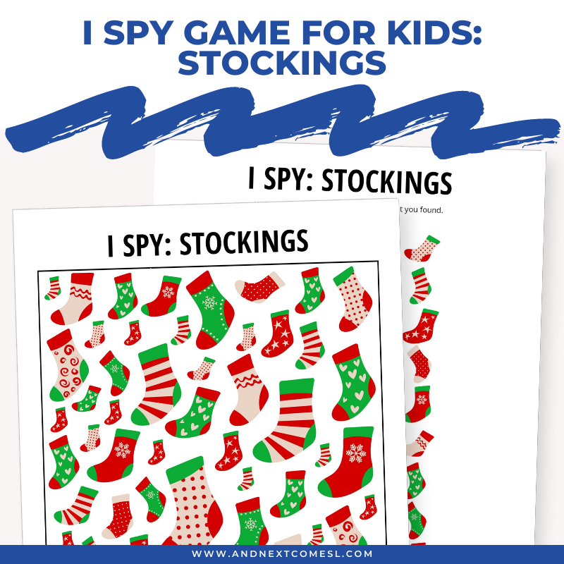 Printable Christmas stockings I spy game for kids