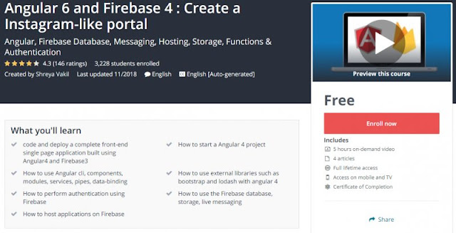 [100% Free] Angular 6 and Firebase 4 : Create a Instagram-like portal