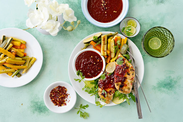 Cilantro Lemon grilled Chicken with Spicy Cranberry Sauce