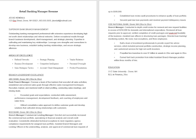 Retail Banking Manager Resume