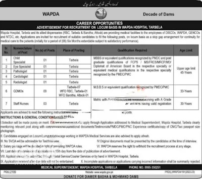 WAPDA Jobs 2023 in Tarbela / Kohistan / Islamabad / Pakistan , Jobs in Pakistan