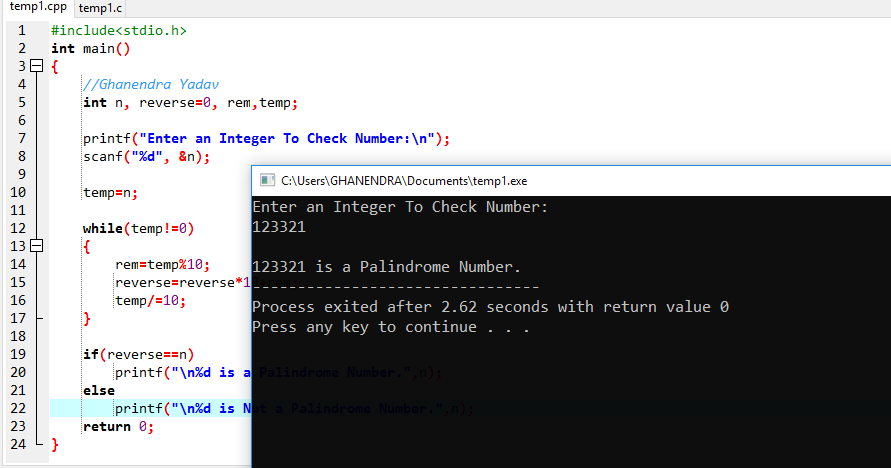 C Program to Check a Number is Palindrome or Not Using ...