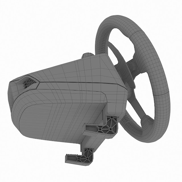 A wireframe photo of a logitech G25 steering wheel controller