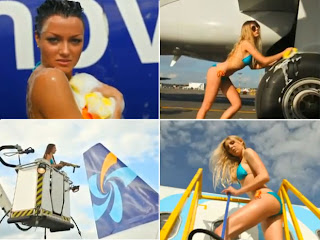 Modelos de biquini lavam avião em comercial