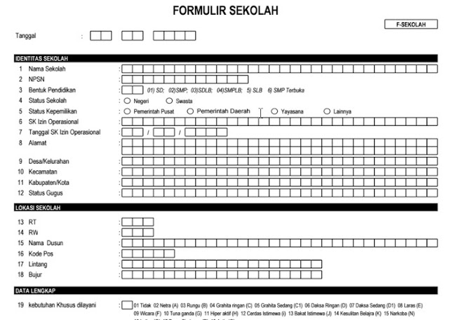 Contoh Formulir Pendataan Dapodikdas